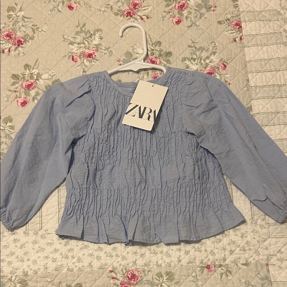 Zara Sky Blue Gathered Top